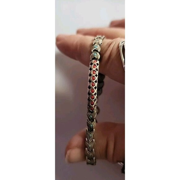 Vintage Native American Silver And Turquiose Bracelet - Picture 1 of 6